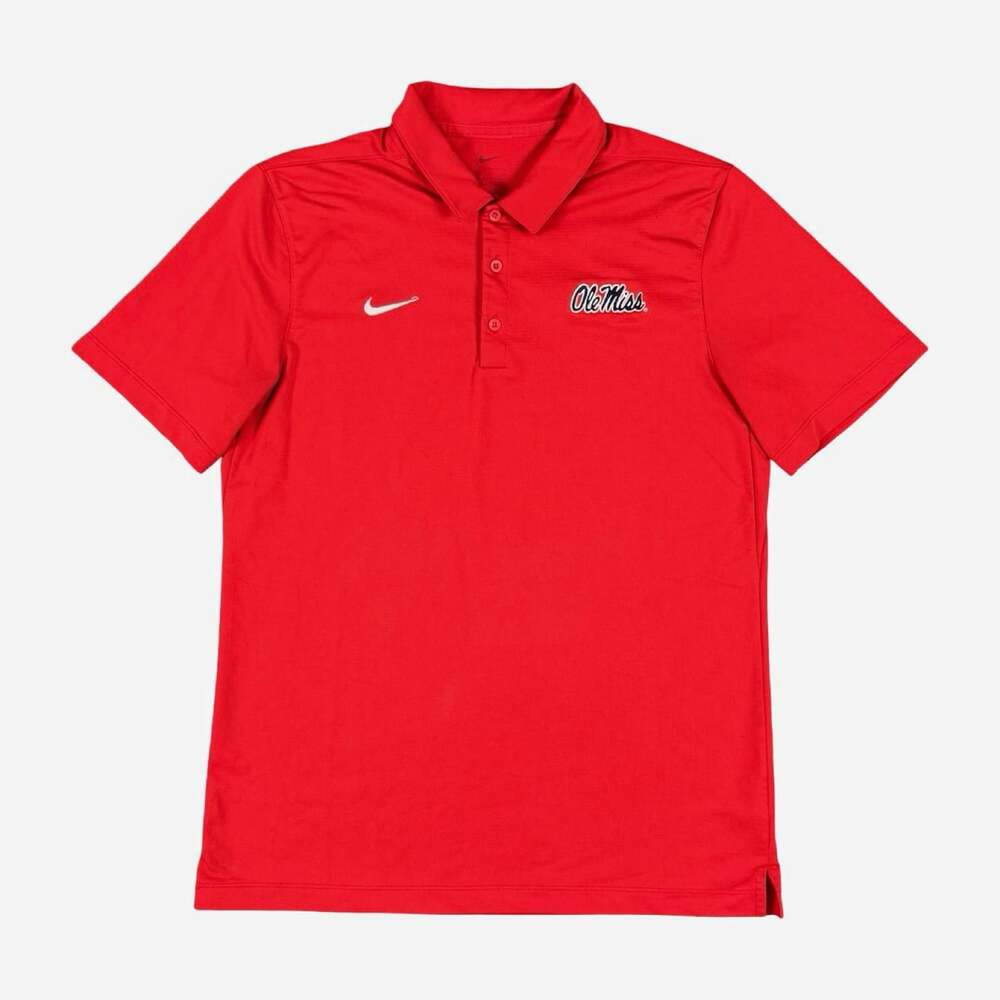 Nike Ole Miss Rebels Embroidered Red Polo Shirt Short Sleeve College Polo Size M
